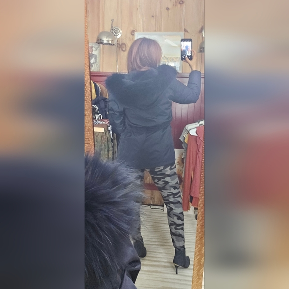 ⭐️ Army Yves Salomon genuine fur lined navy blue parka size 32 - Picture 13 of 16